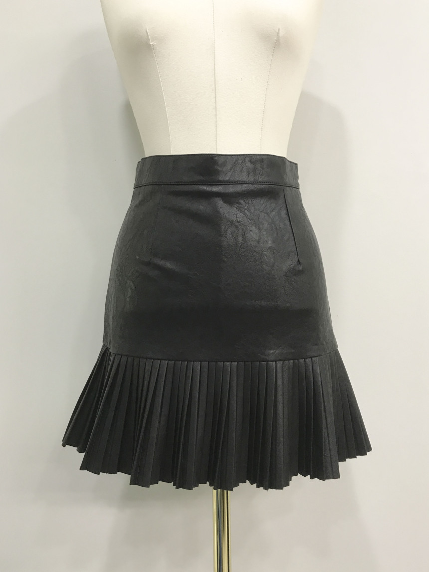 bace Pleat Leather Mini Skirt Autumn Leather Skirt