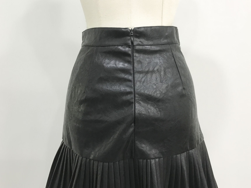 bace Pleat Leather Mini Skirt Autumn Leather Skirt