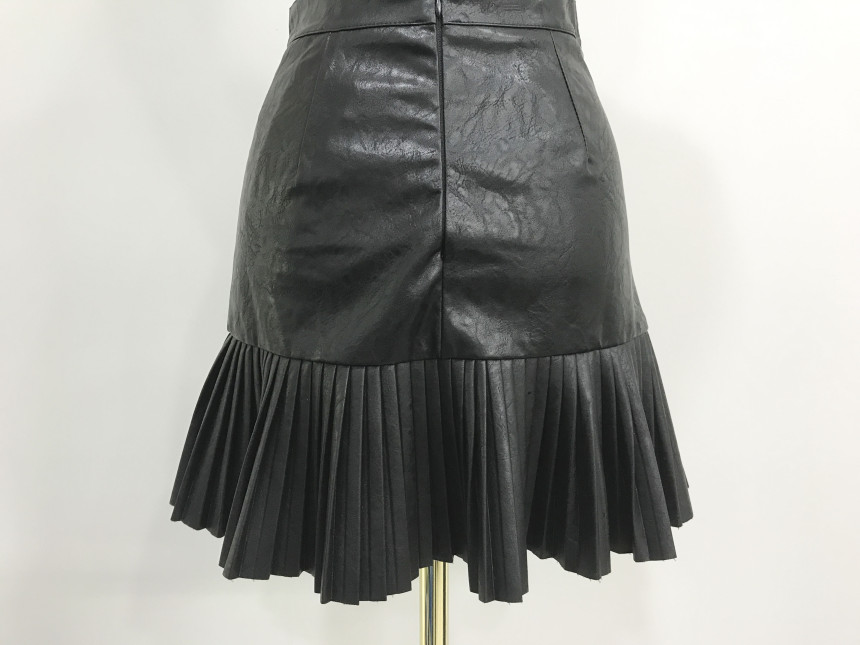 bace Pleat Leather Mini Skirt Autumn Leather Skirt