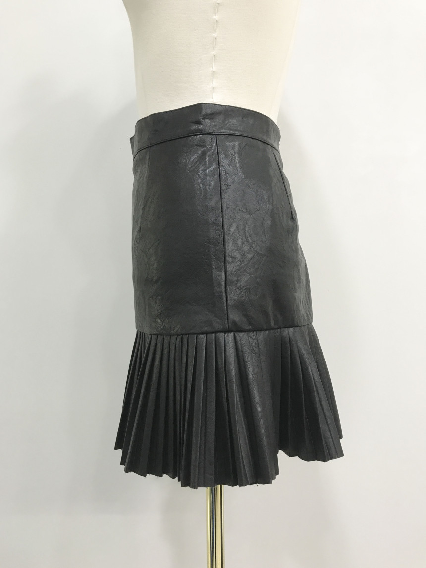 bace Pleat Leather Mini Skirt Autumn Leather Skirt