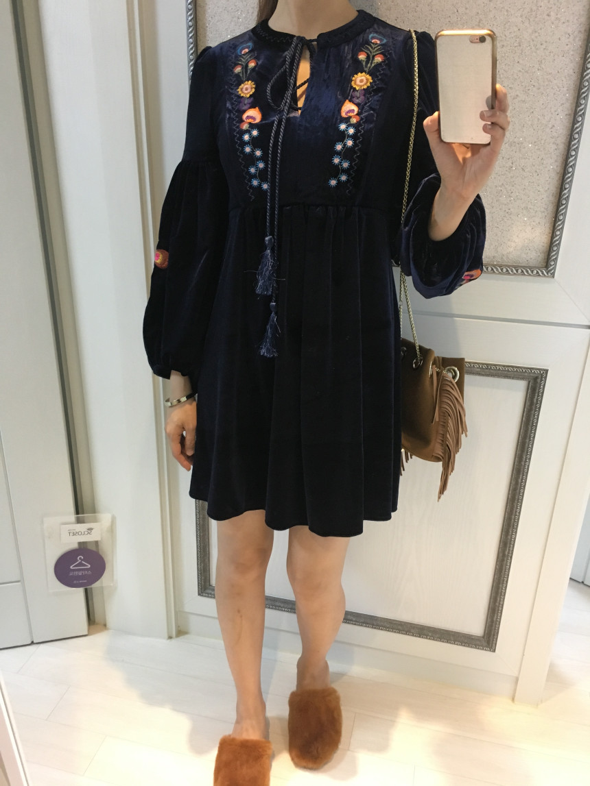 New Women Dress Velvet Flower Embroidery Balloon S