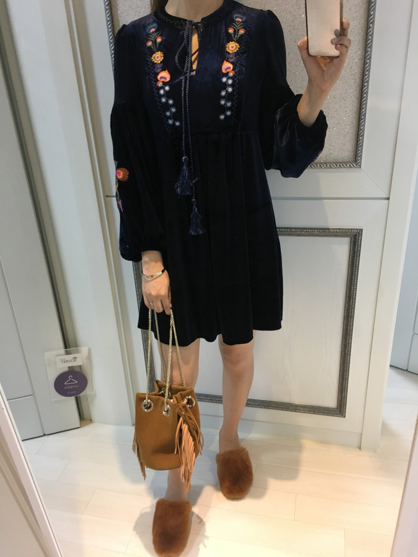 New Women Dress Velvet Flower Embroidery Balloon S