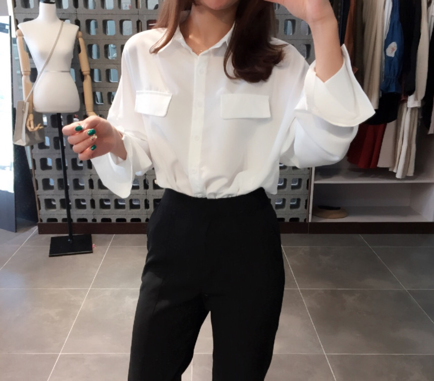 NEW FASHION LADY GIRL Blouse to Pocket Shirt Blous