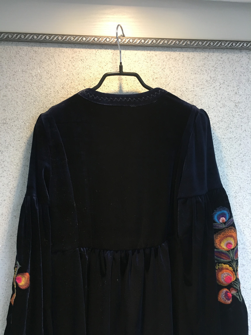 New Women Dress Velvet Flower Embroidery Balloon S