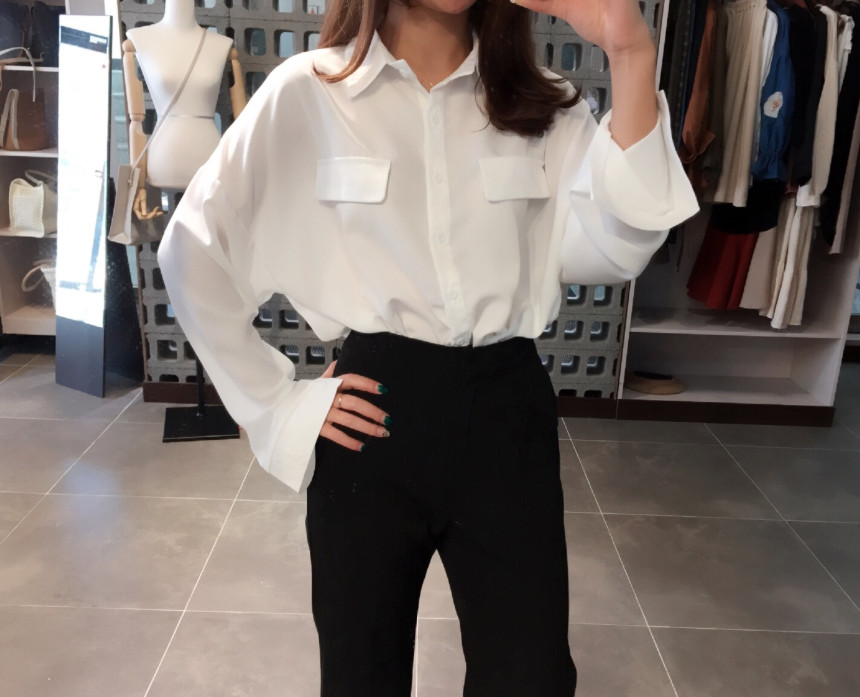 NEW FASHION LADY GIRL Blouse to Pocket Shirt Blous