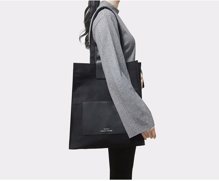 <b><p>Black poet Eco-bag design Couple Unisex Casual</p></b><b><p>ブラックポケットエコバックデザインカップル男女共用カジュアルショルダーバッグどんなコーディネートにも</p></b><br /><br /><p align='center'>