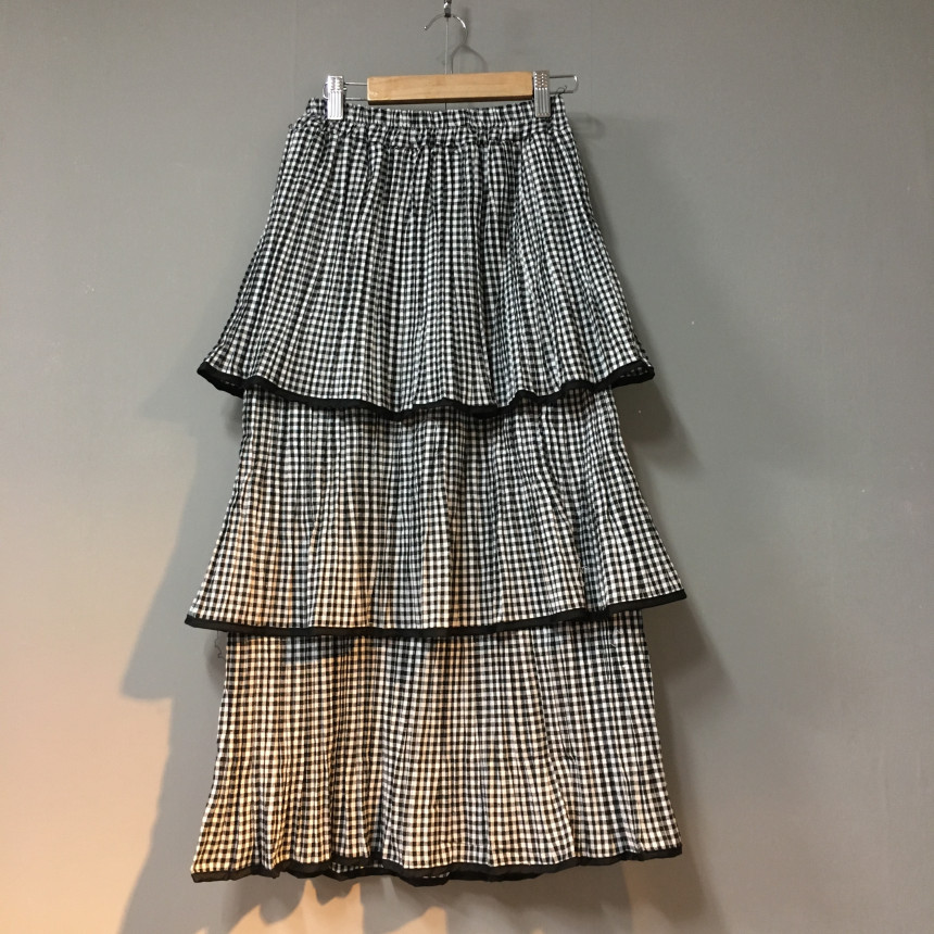 Check Kangan Pleated Long Skirt Long Skirt Autumn 