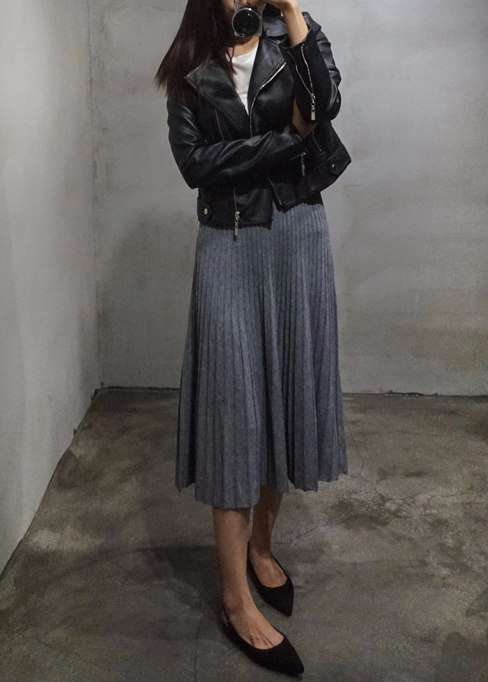 Knit Pleated Banding Flare Long Skirt Fall A-line 