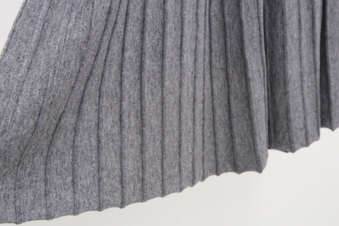 Knit Pleated Banding Flare Long Skirt Fall A-line 