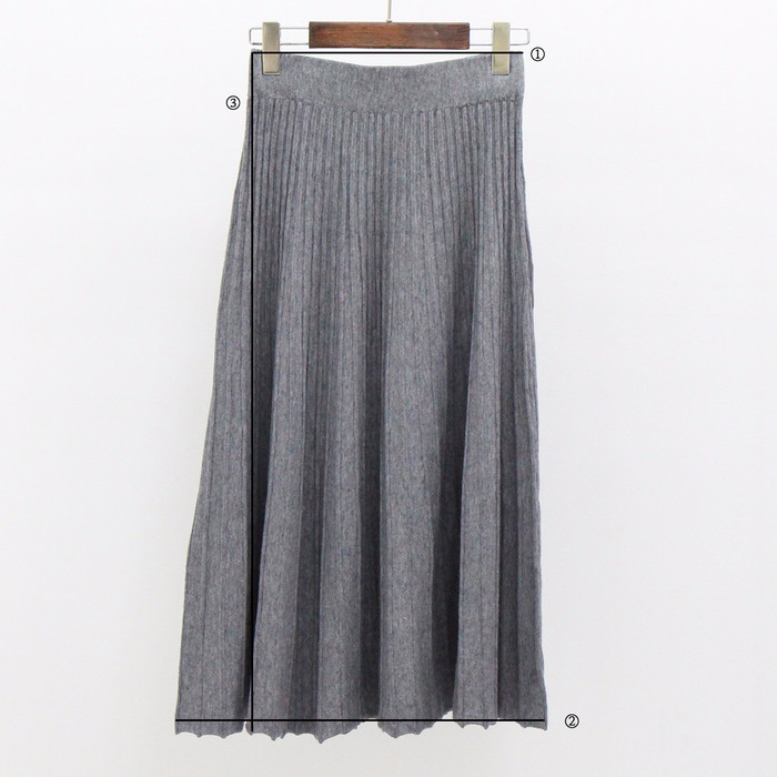 Knit Pleated Banding Flare Long Skirt Fall A-line 