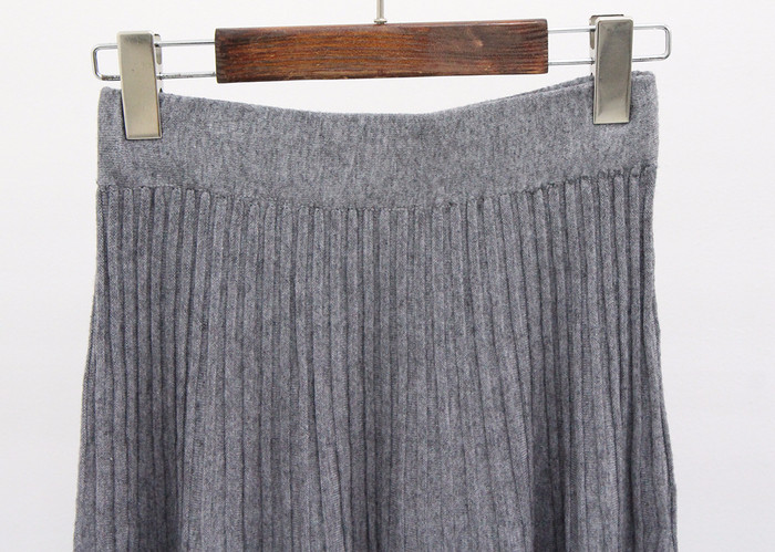 Knit Pleated Banding Flare Long Skirt Fall A-line 