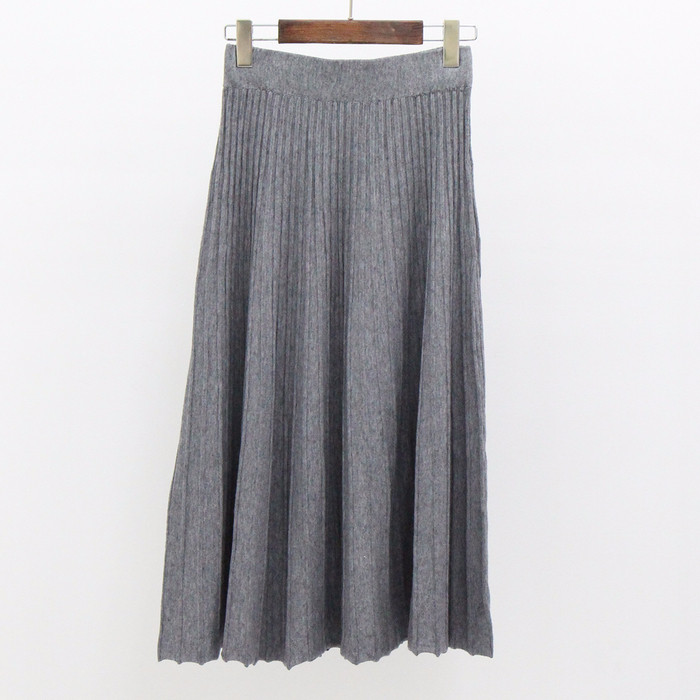 Knit Pleated Banding Flare Long Skirt Fall A-line 