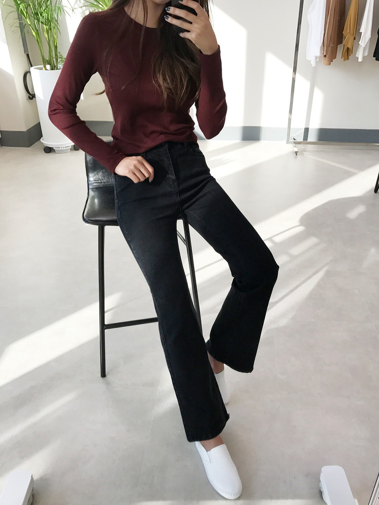 Women Jeans Pants Washing Black Wide Boots Cut Com