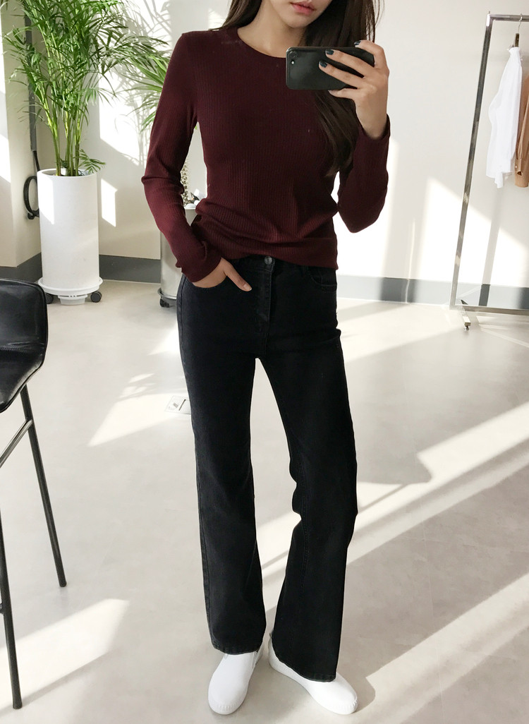 Women Jeans Pants Washing Black Wide Boots Cut Com