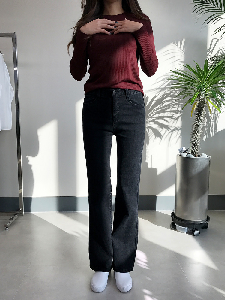 Women Jeans Pants Washing Black Wide Boots Cut Com