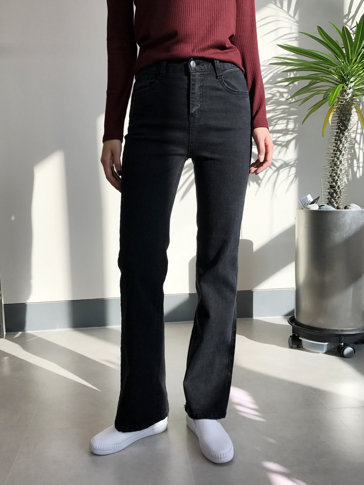 Women Jeans Pants Washing Black Wide Boots Cut Com