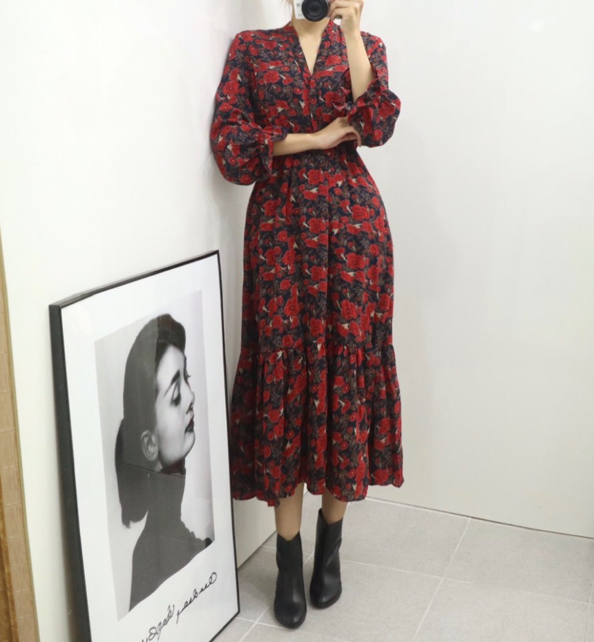 New Women Dress Red Flower Dress