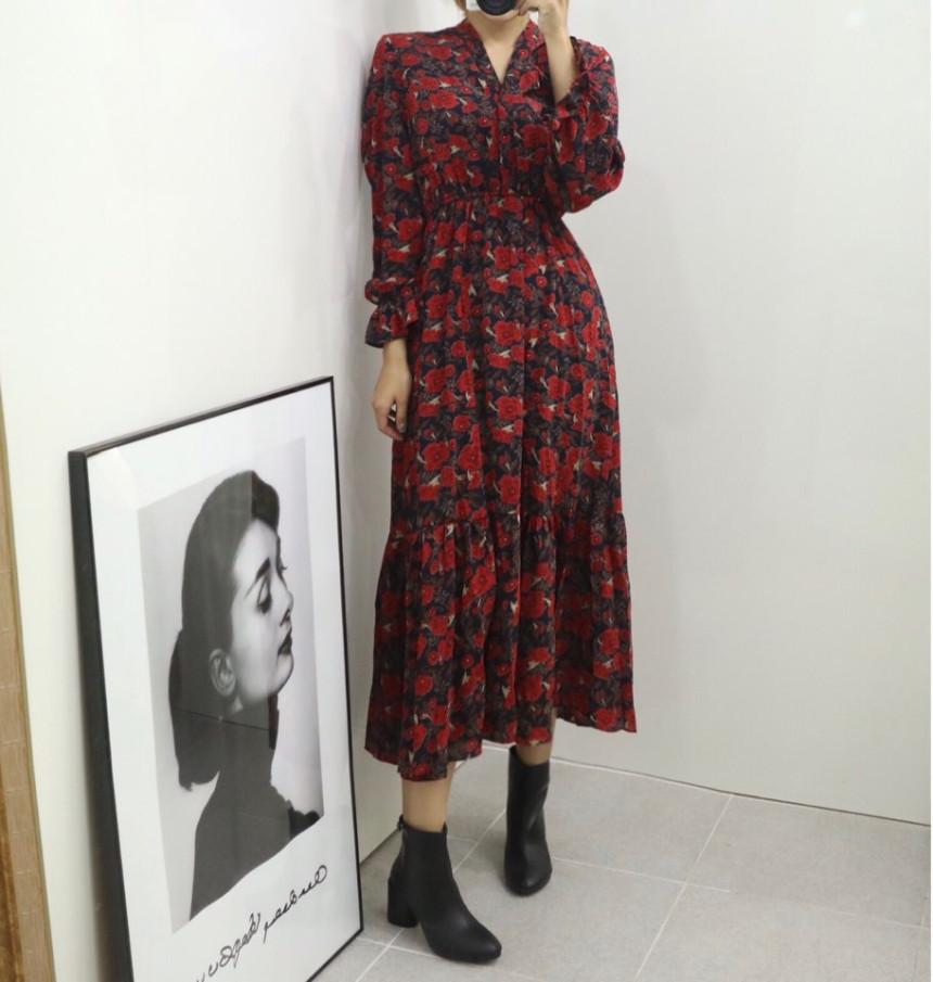 New Women Dress Red Flower Dress