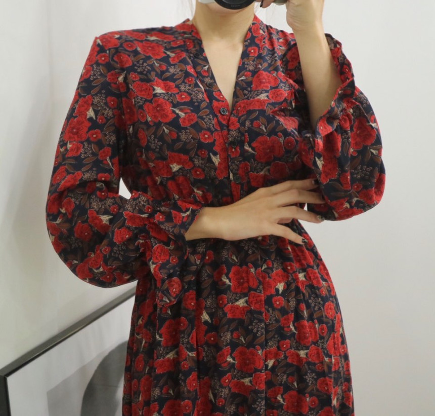 New Women Dress Red Flower Dress