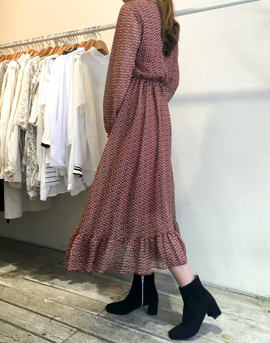 New Women Dress Season Flower Dress Fall Chiffon F