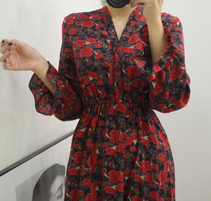 New Women Dress Red Flower Dress