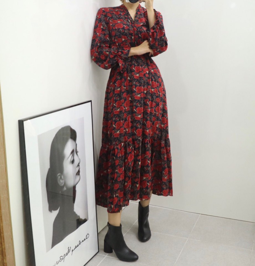 New Women Dress Red Flower Dress