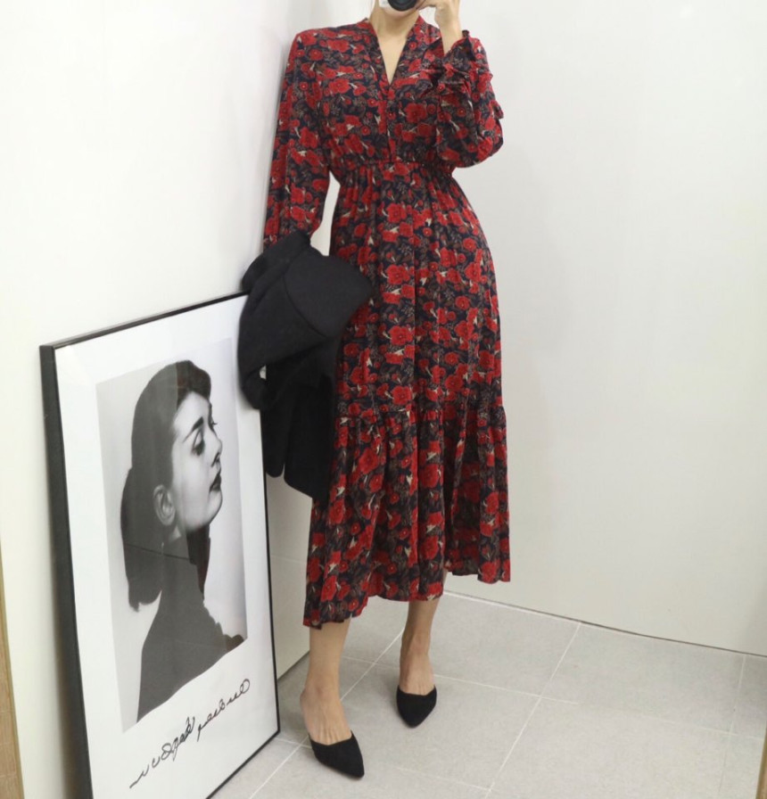 New Women Dress Red Flower Dress