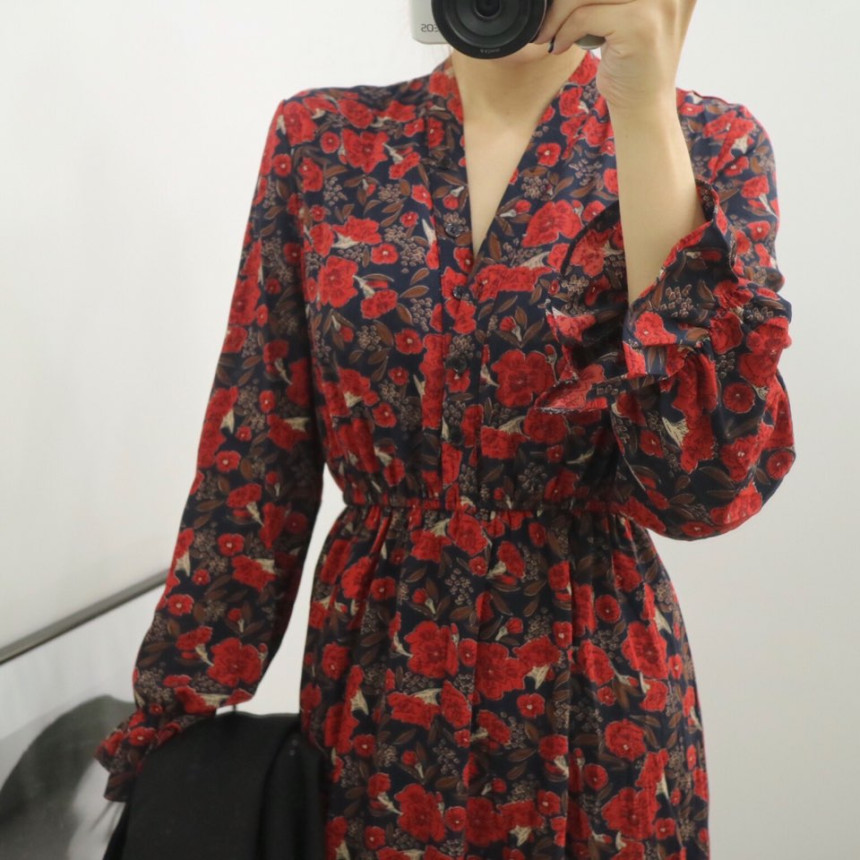 New Women Dress Red Flower Dress