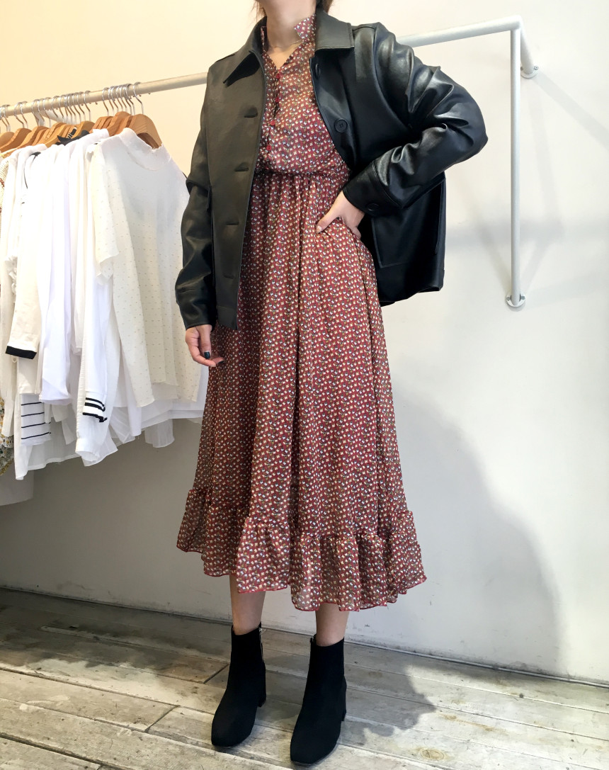 New Women Dress Season Flower Dress Fall Chiffon F