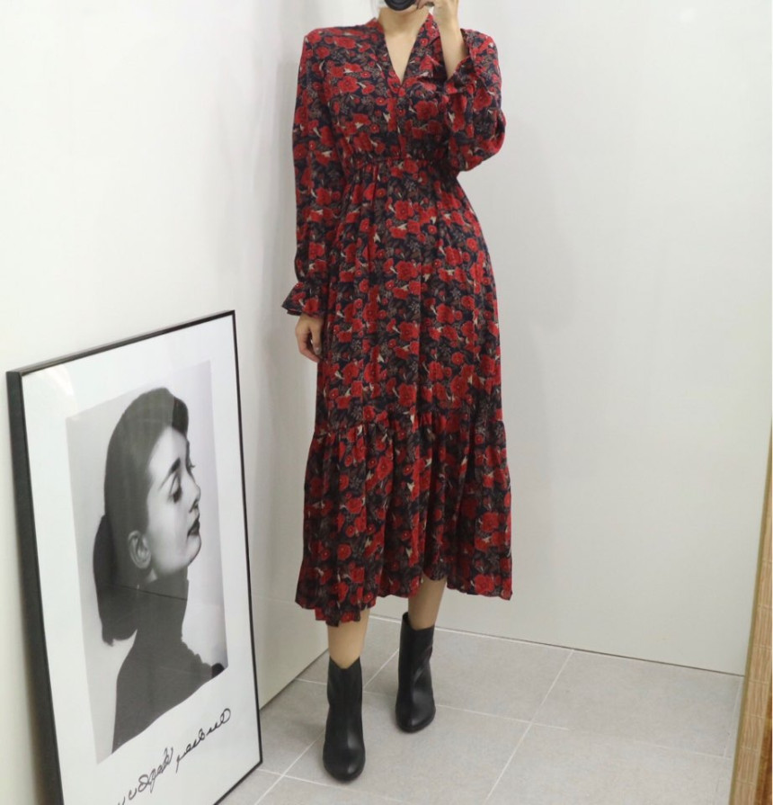 New Women Dress Red Flower Dress