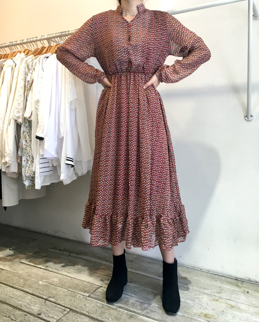 New Women Dress Season Flower Dress Fall Chiffon F