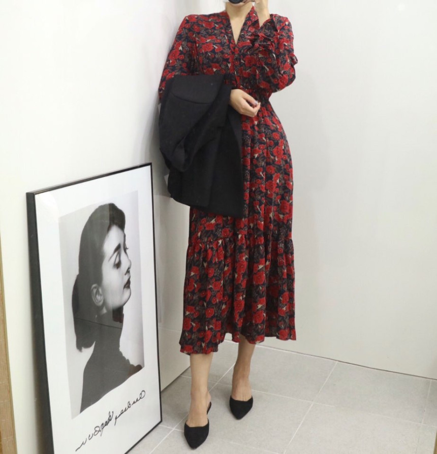 New Women Dress Red Flower Dress