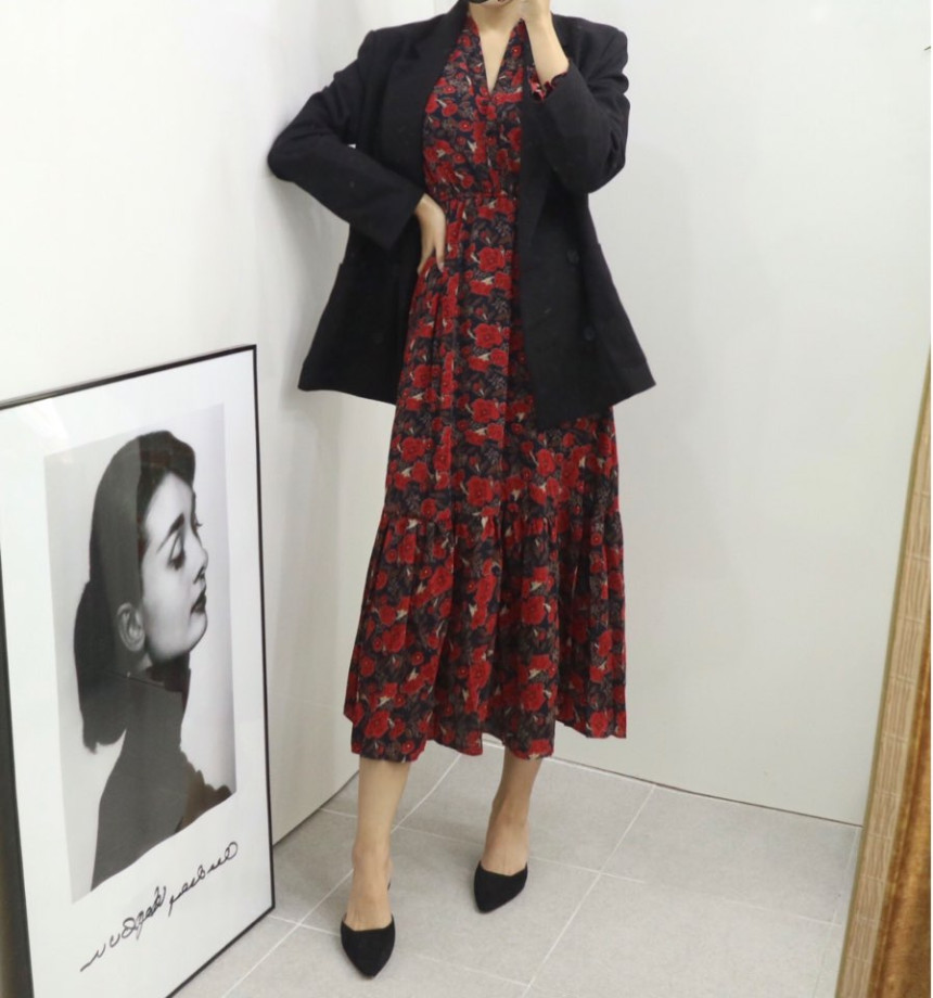 New Women Dress Red Flower Dress