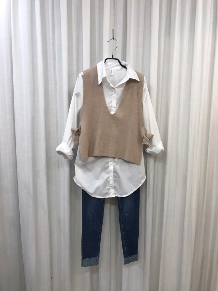 Shirt + Vest Ribbon Set White Coordinate Weekend 2
