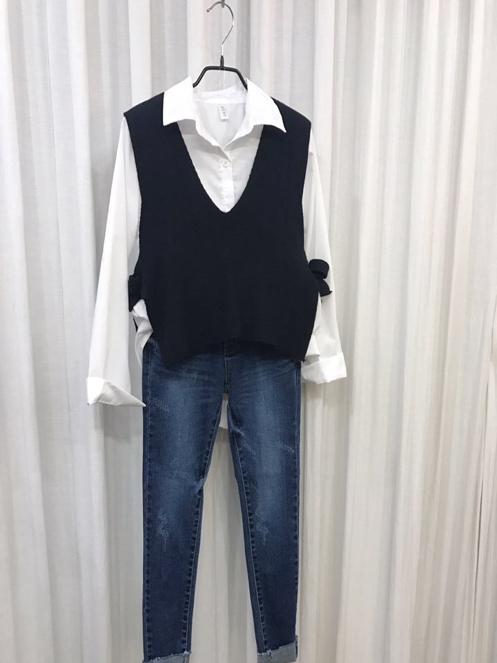 Shirt + Vest Ribbon Set White Coordinate Weekend 2