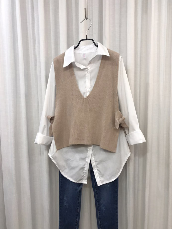 Shirt + Vest Ribbon Set White Coordinate Weekend 2