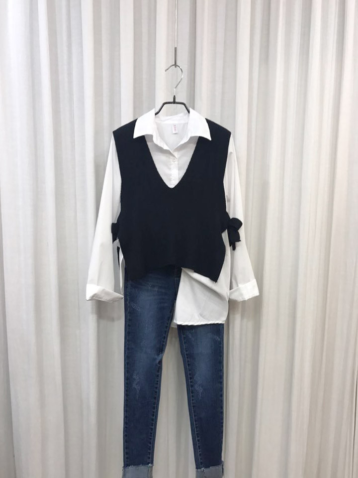Shirt + Vest Ribbon Set White Coordinate Weekend 2