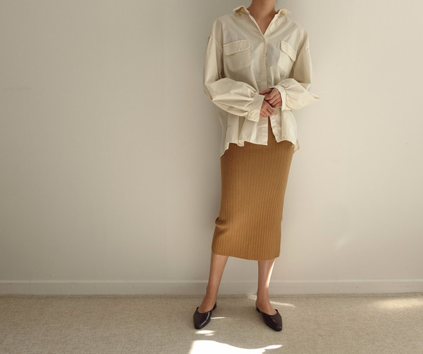 Goliath knit long skirt 3col skirt slim H line ben