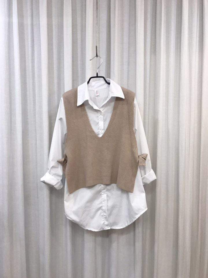 Shirt + Vest Ribbon Set White Coordinate Weekend 2
