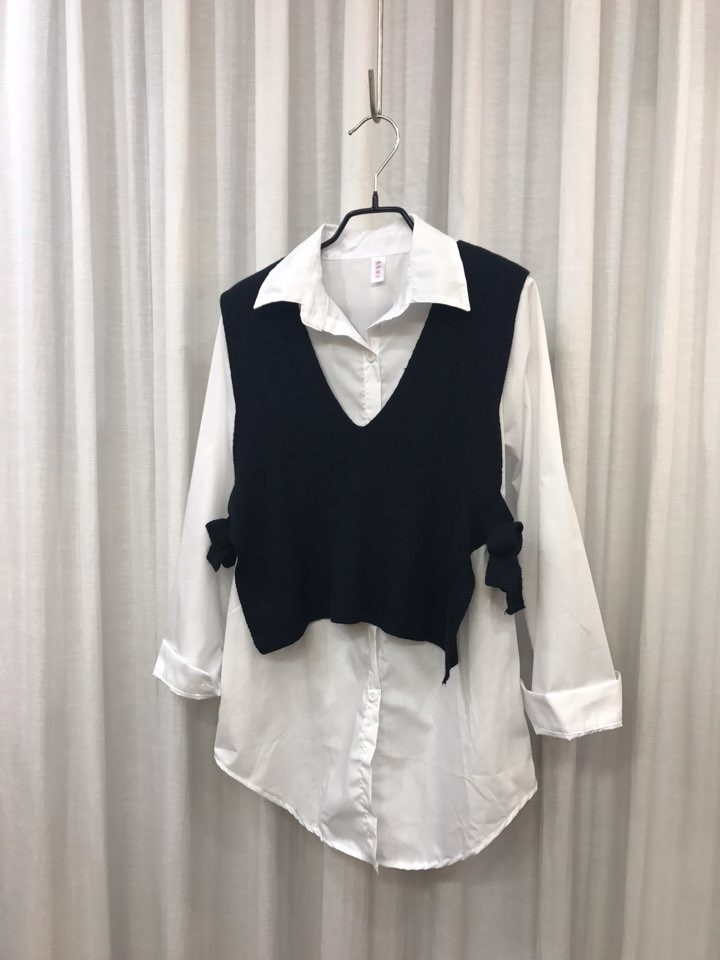 Shirt + Vest Ribbon Set White Coordinate Weekend 2