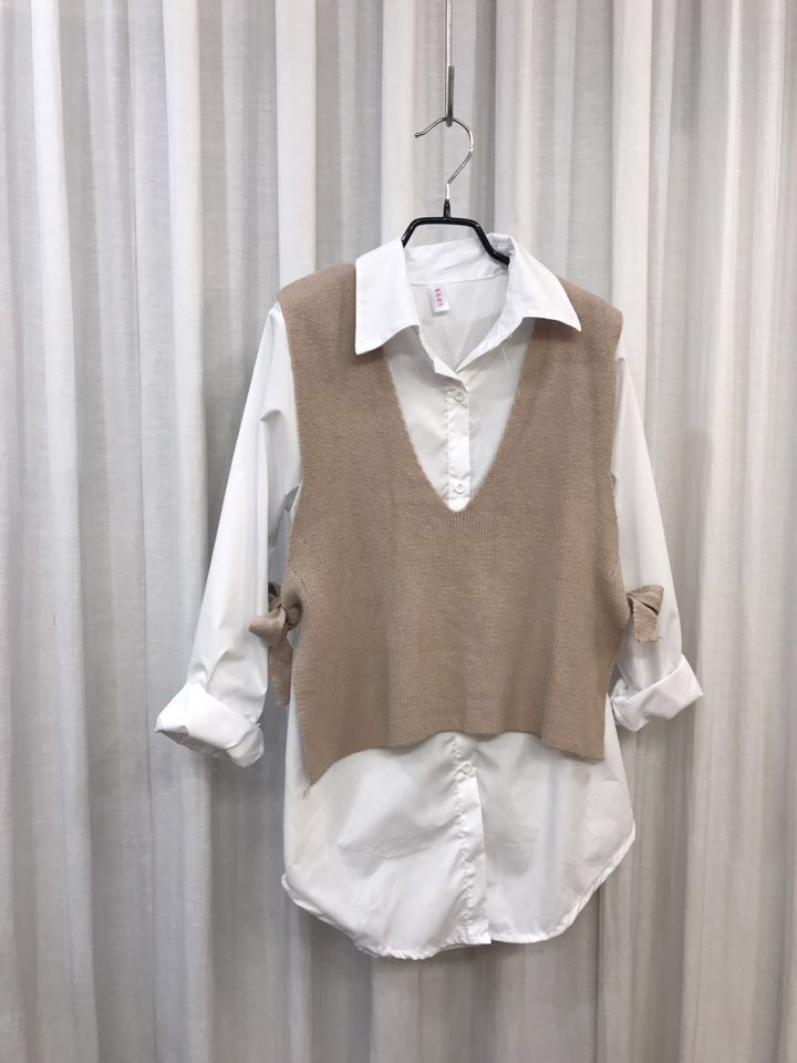 Shirt + Vest Ribbon Set White Coordinate Weekend 2