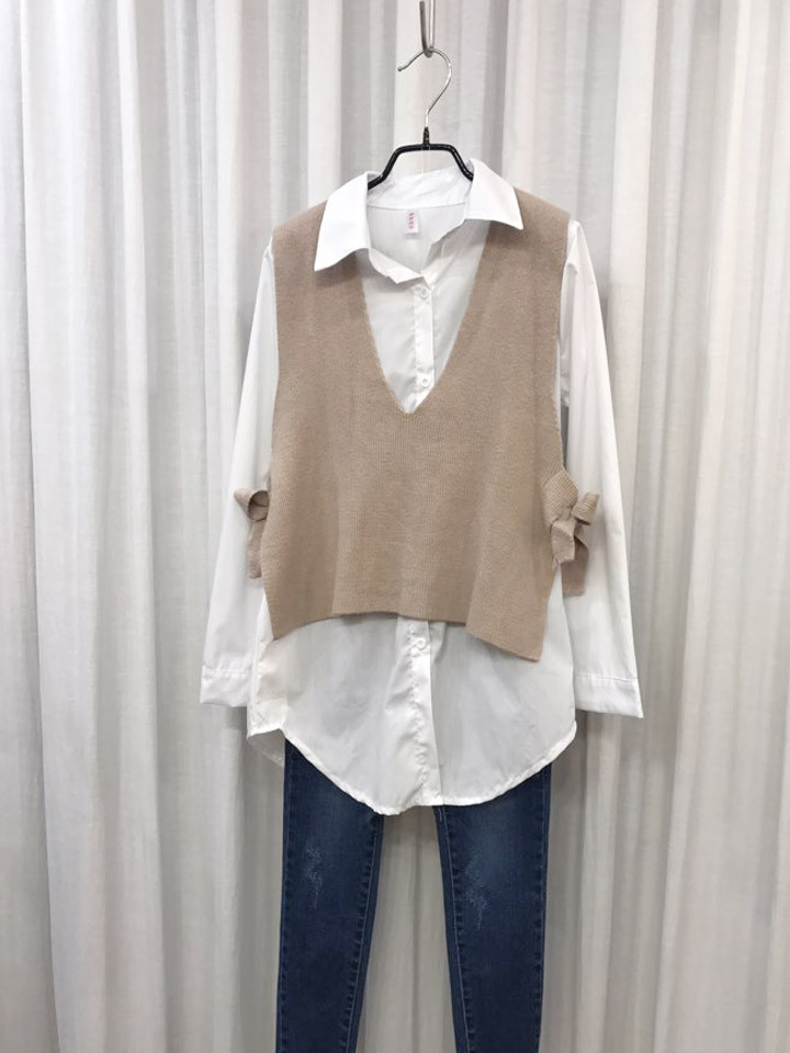 Shirt + Vest Ribbon Set White Coordinate Weekend 2