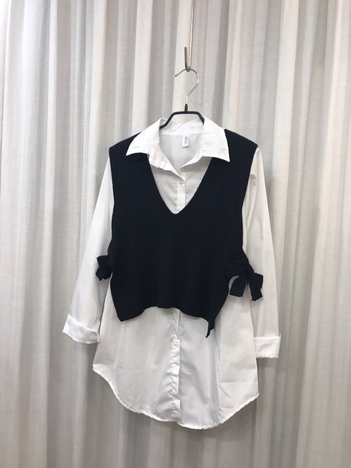 Shirt + Vest Ribbon Set White Coordinate Weekend 2