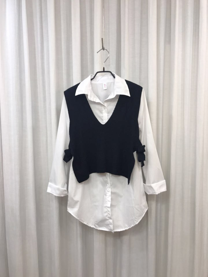 Shirt + Vest Ribbon Set White Coordinate Weekend 2