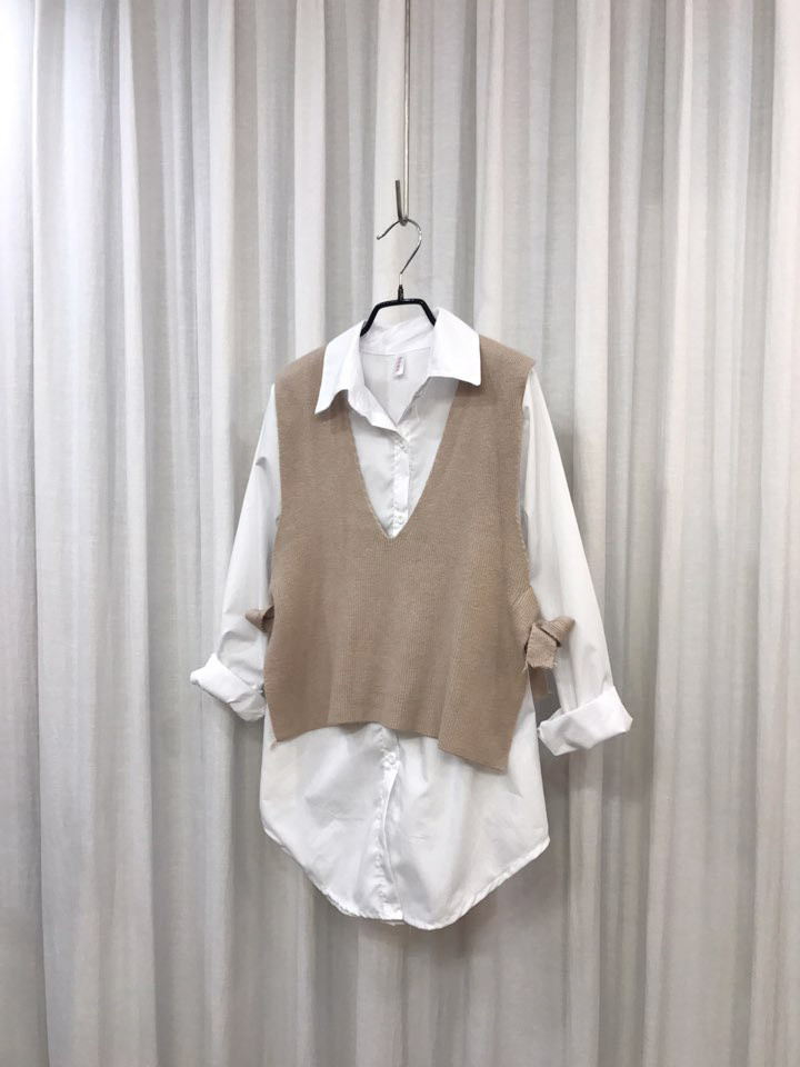 Shirt + Vest Ribbon Set White Coordinate Weekend 2