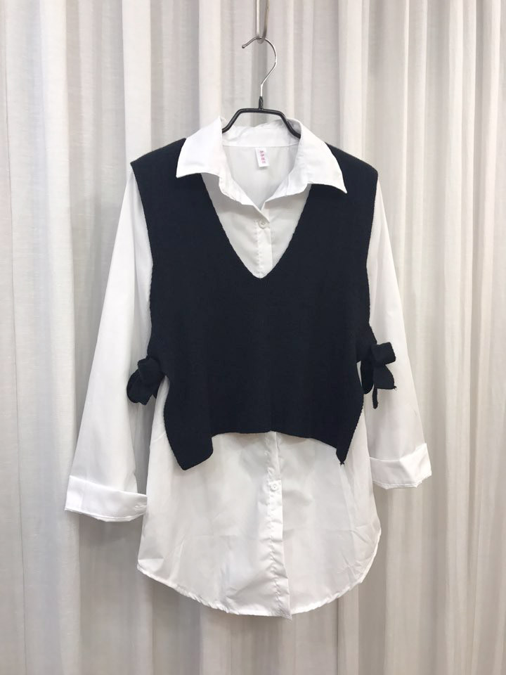 Shirt + Vest Ribbon Set White Coordinate Weekend 2