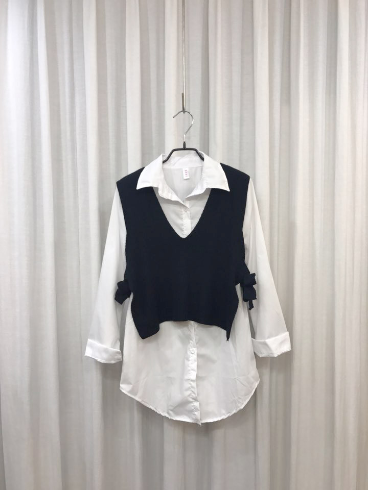 Shirt + Vest Ribbon Set White Coordinate Weekend 2