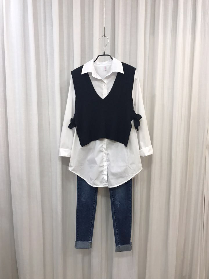 Shirt + Vest Ribbon Set White Coordinate Weekend 2