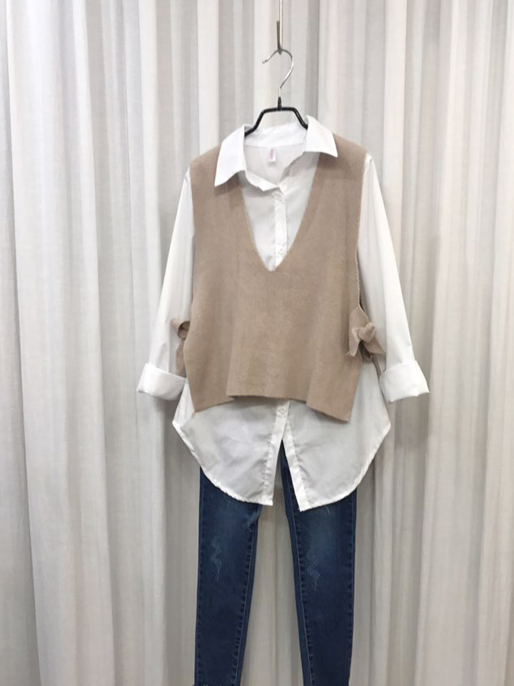 Shirt + Vest Ribbon Set White Coordinate Weekend 2