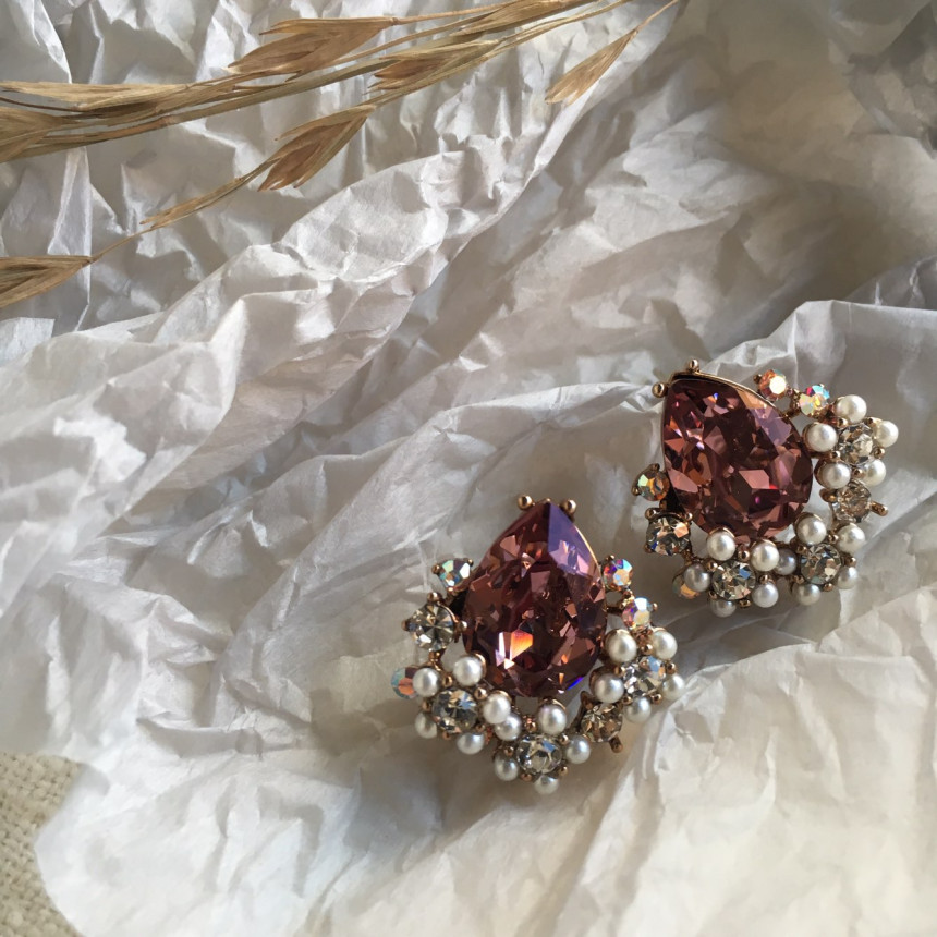 Twinkle Swarovski Pearl Earrings 3color Elegant to